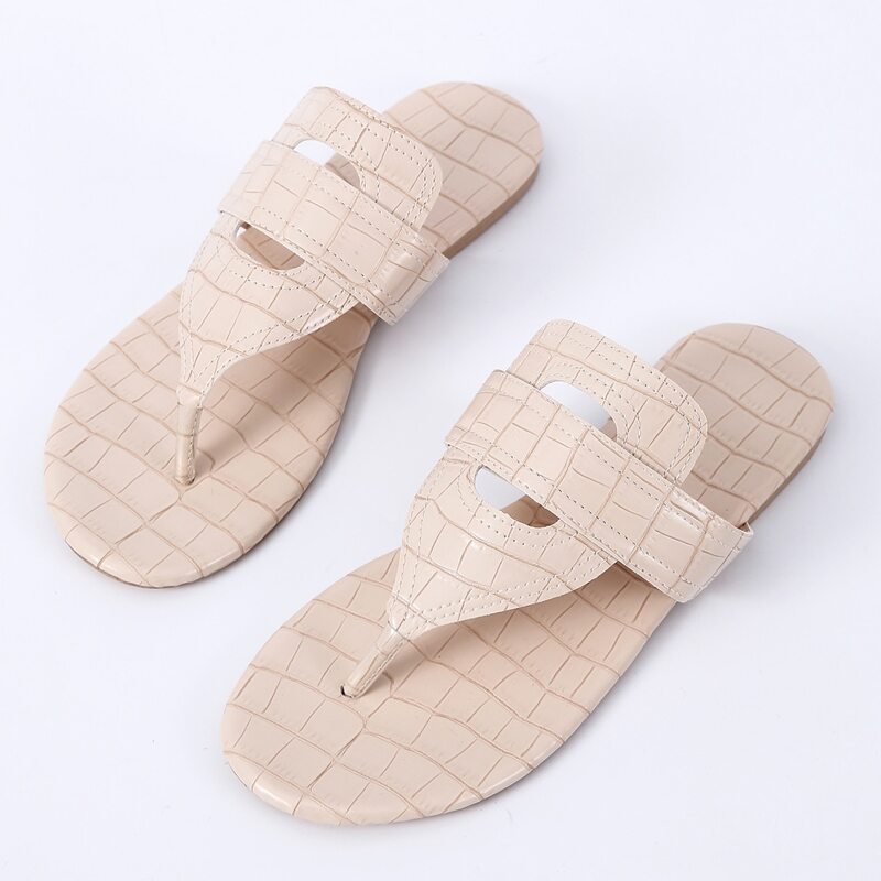 

Croc Embossed Thong Sandals, Beige