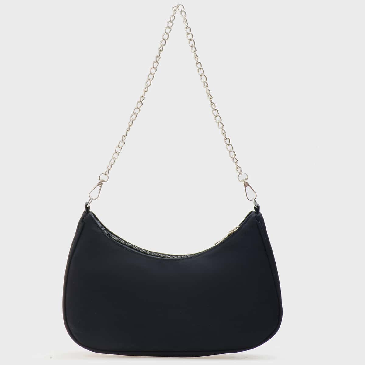 

Solid Chain Baguette Bag, Black