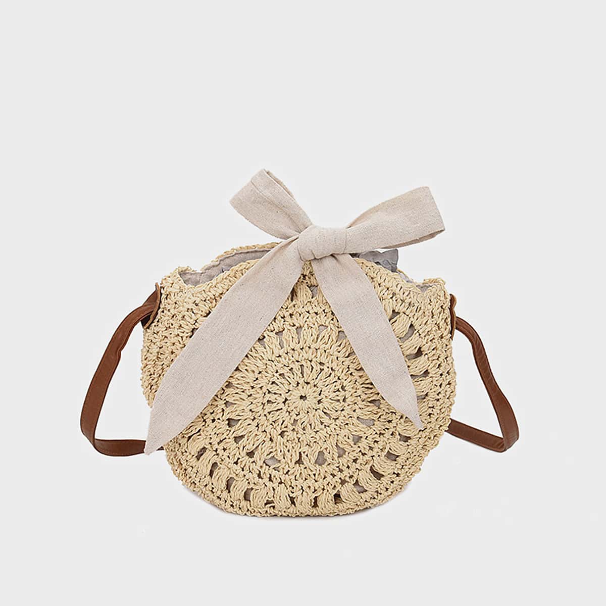 

Knot Straw Round Crossbody Bag, Khaki