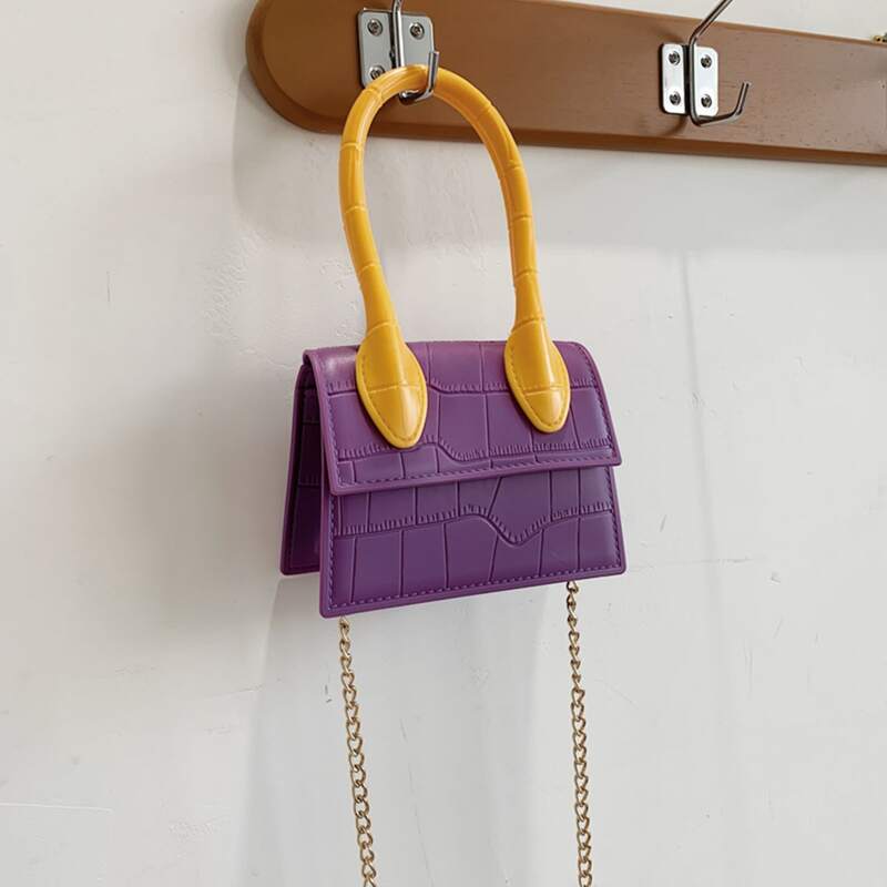 

Colorblock Croc Embossed Mini Bag, Purple