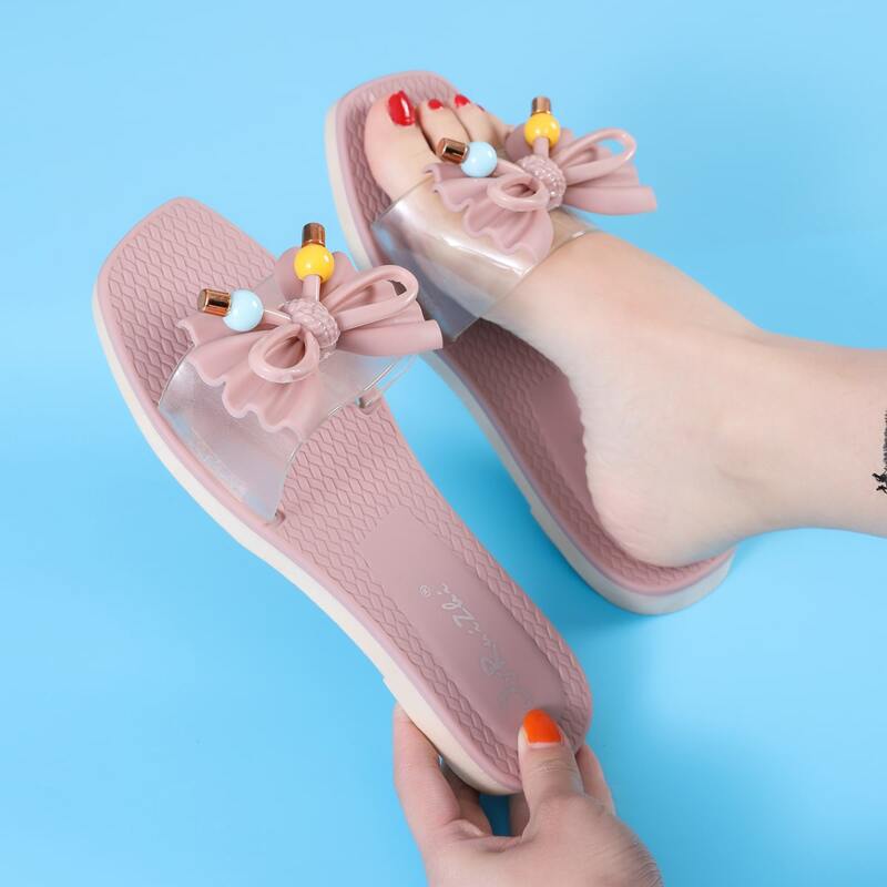 

Bow Decor Sliders, Baby pink
