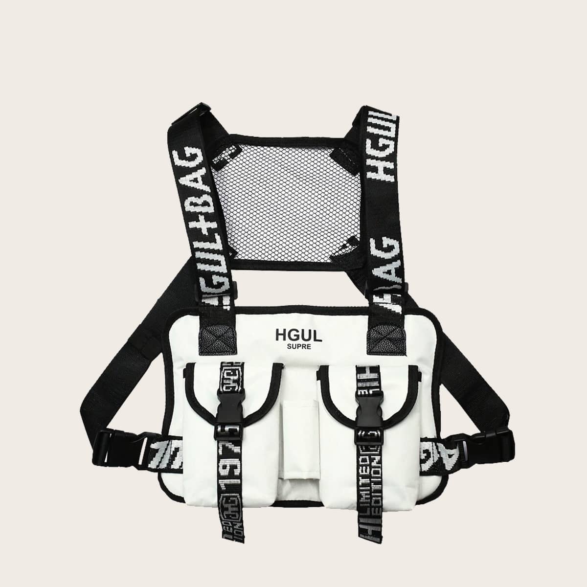 

Guys Letter Ribbon Design Chest Bag, White
