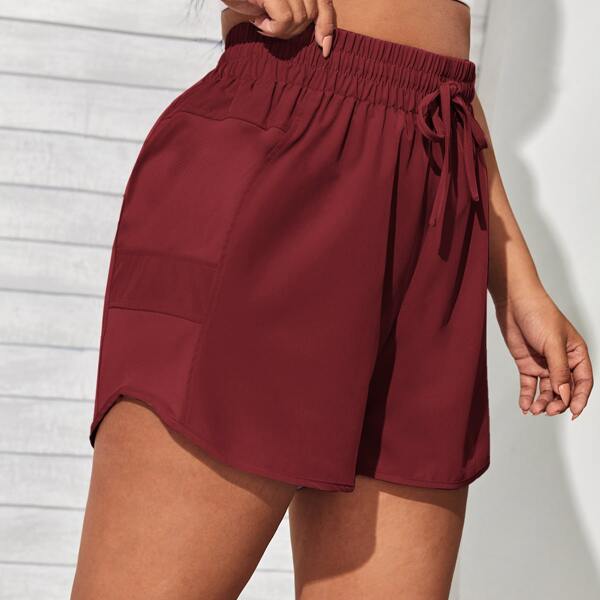 

Plus Drawstring Waist Sports Shorts, Burgundy