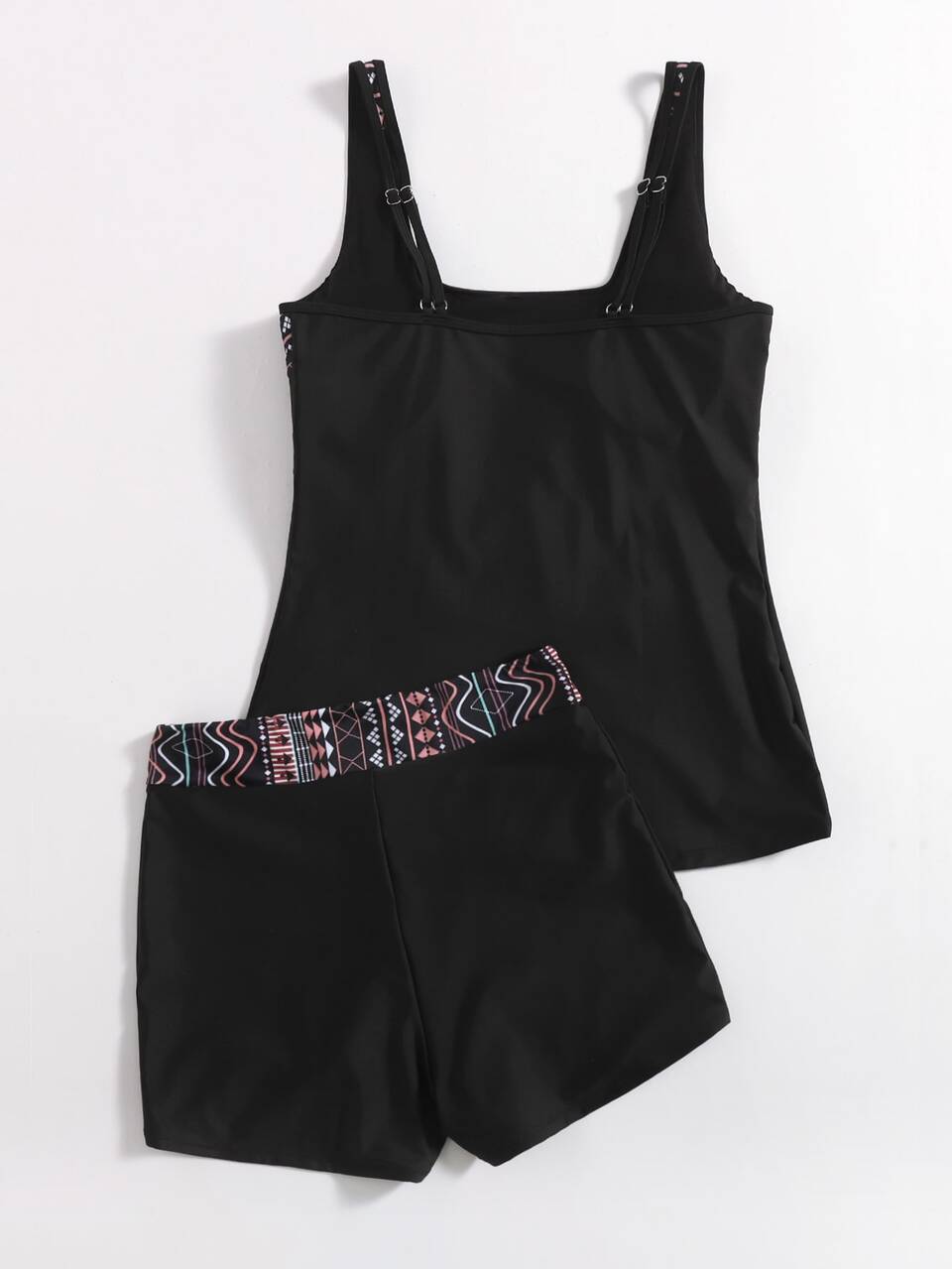 Summer Beach Plus Geometric Print Tankini Set Tank Top & Shorts 2 Piece Western Bathing Suit