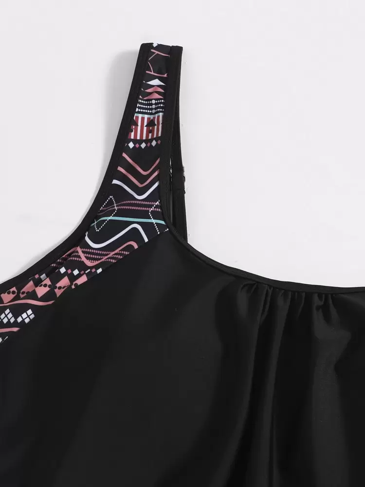 Summer Beach Plus Geometric Print Tankini Set Tank Top & Shorts 2 Piece Western Bathing Suit