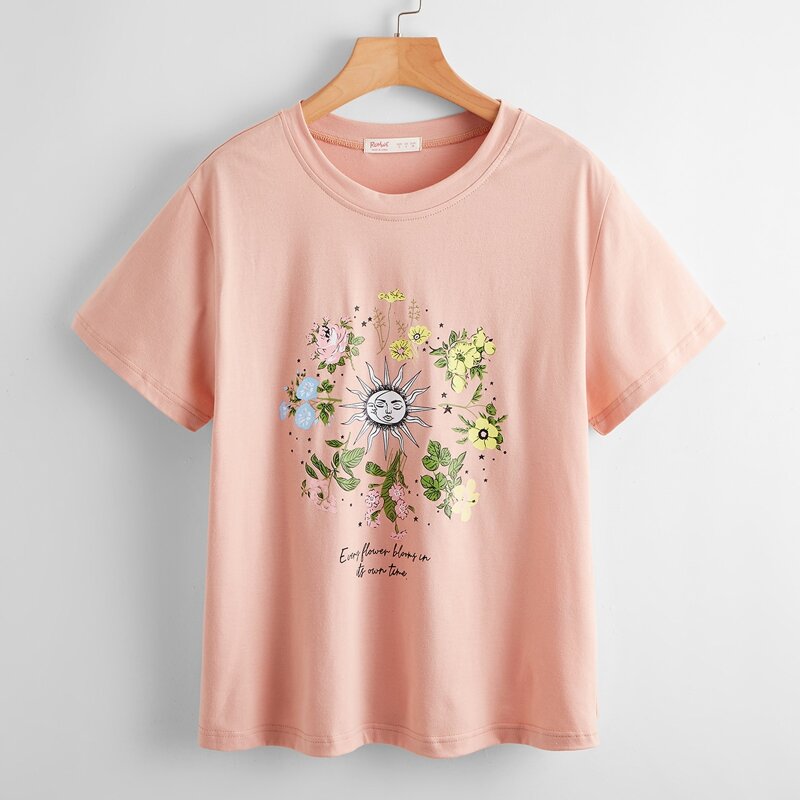 

Slogan Sun & Moon Graphic Tee, Coral pink