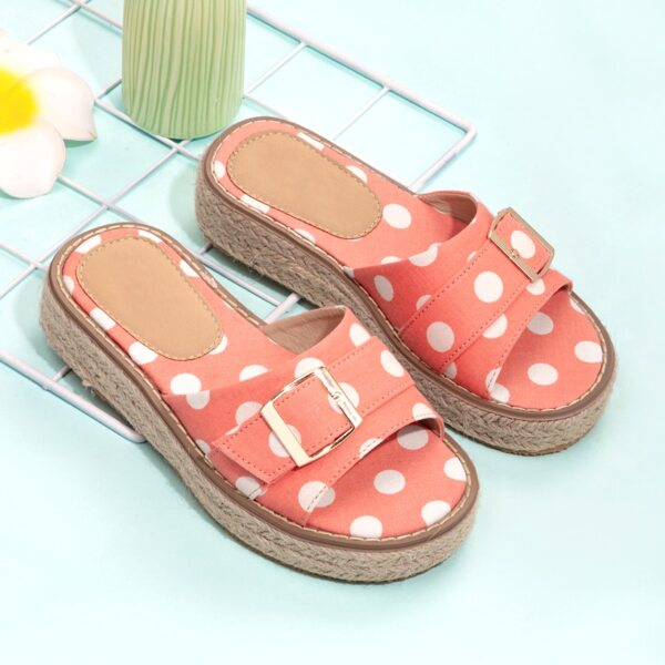 

Girls Metal Buckle Decor Polka Dot Slides, Multicolor