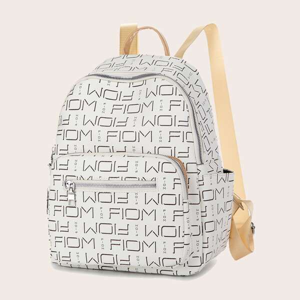 

Allover Letter Graphic Backpack, Beige