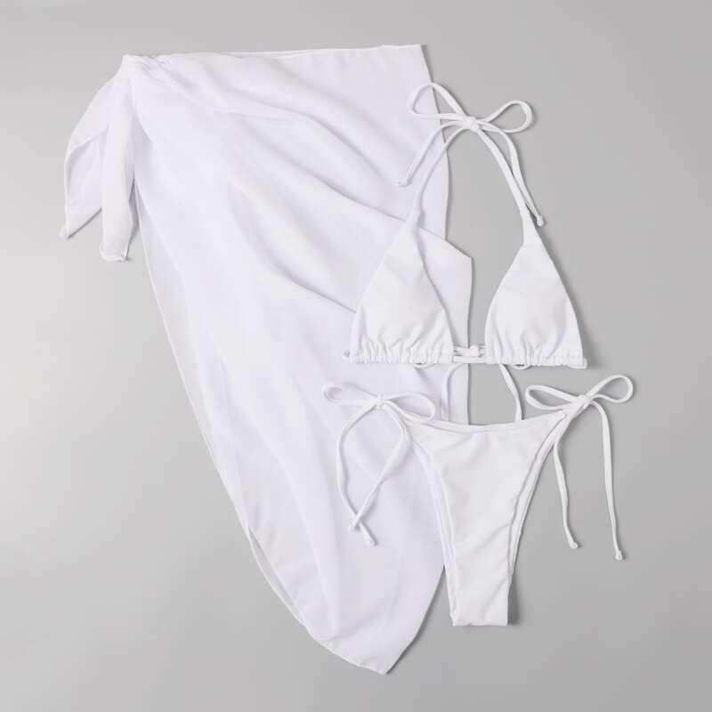 

3pack Thong Bikini Swimsuit & Cover Up, White