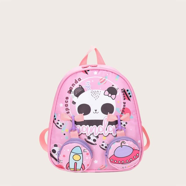 

Girls Cartoon Panda Print Backpack, Pink