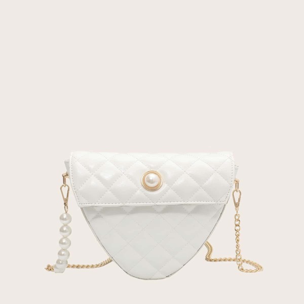 

Faux Pearl decor Quilted Crossbody Bag, White
