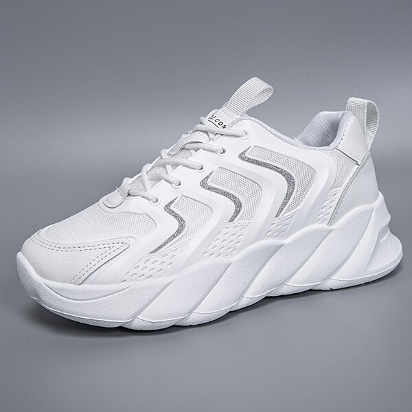 

Glitter Decor Lace-up Front Chunky Sneakers, White