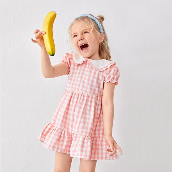 

Toddler Girls Peter Pan Collar Gingham Dress, Baby pink