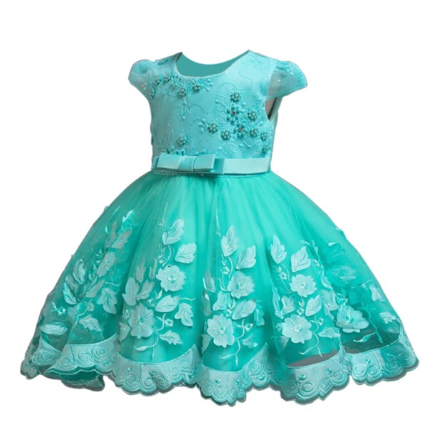 

Toddler Girls Pearls Embroidery Mesh Gown Dress, Mint blue