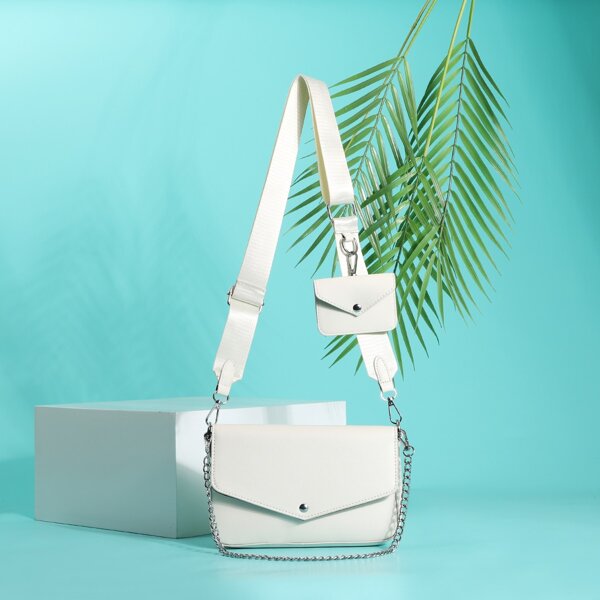 

Chain Decor Envelope Crossbody Bag With Purse, White
