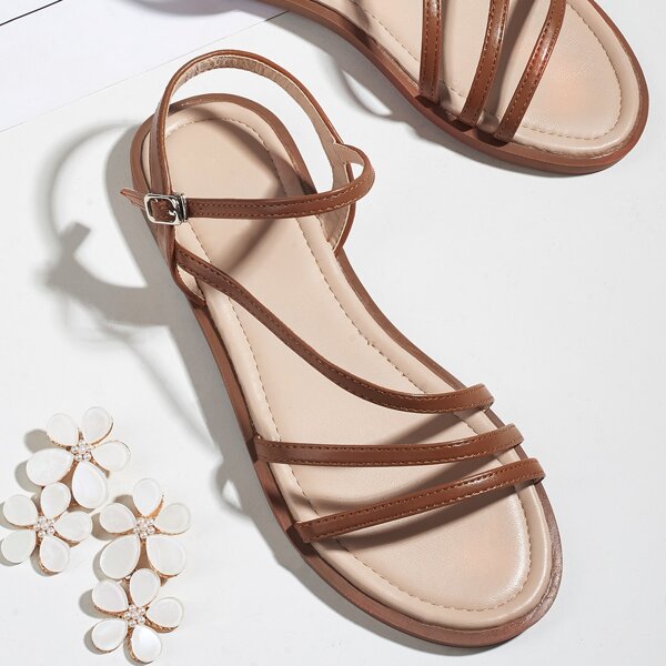 

Thin Strap Ankle Strap Strappy Sandals, Brown