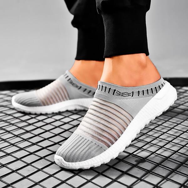 

Mesh Panel Knit Sneaker Mules, Grey