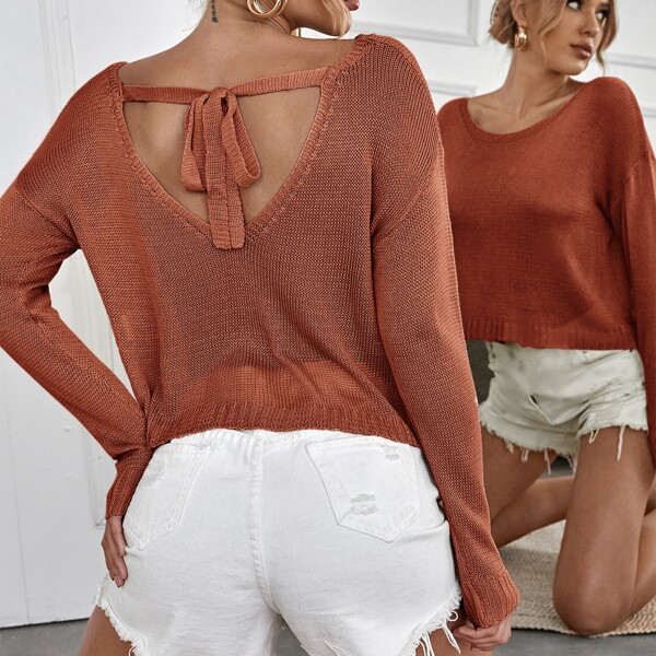 

Tie Back Drop Shoulder Sweater, Burnt orange