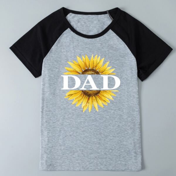

Men 1pc Sunflower & Letter Graphic Raglan Sleeve Tee, Grey