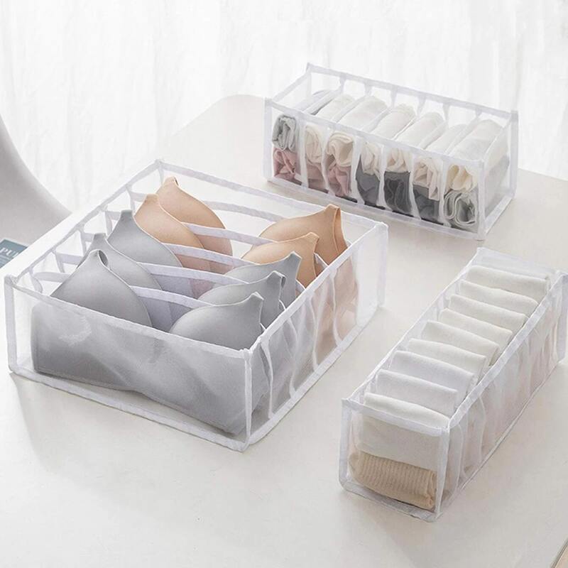 

3pcs Multi-grid Underwear Socks Storage Box, White