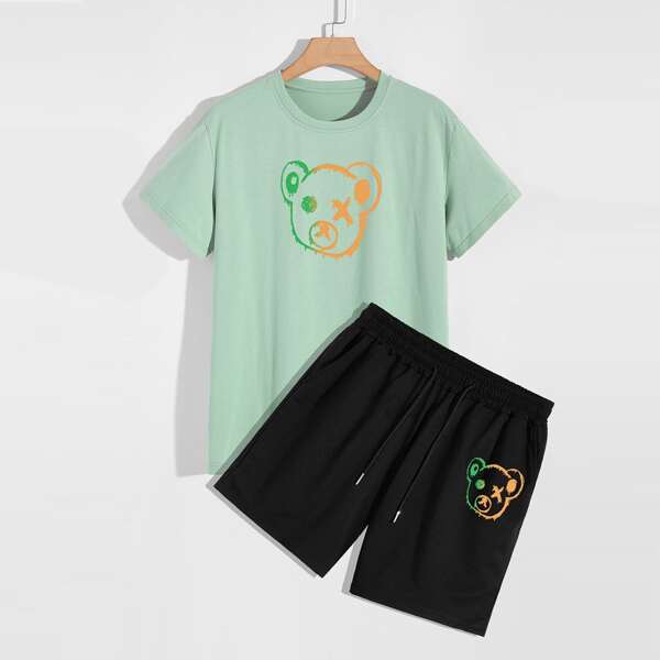

Men Cartoon Graphic Tee & Track Shorts, Multicolor