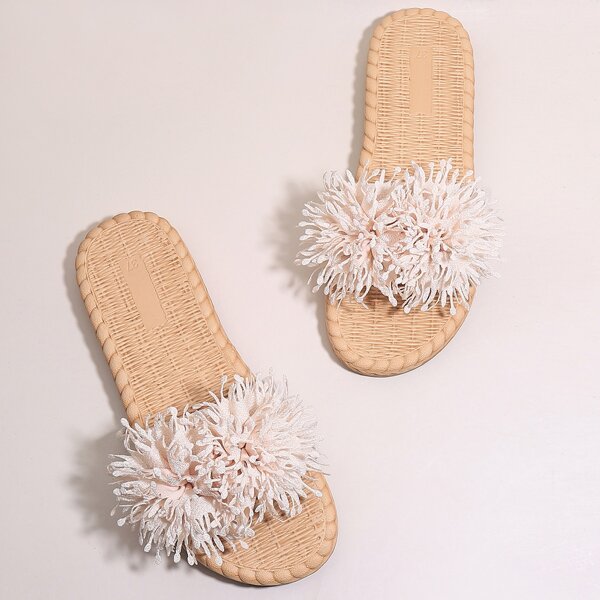 

Applique Braided Design Slippers, Beige