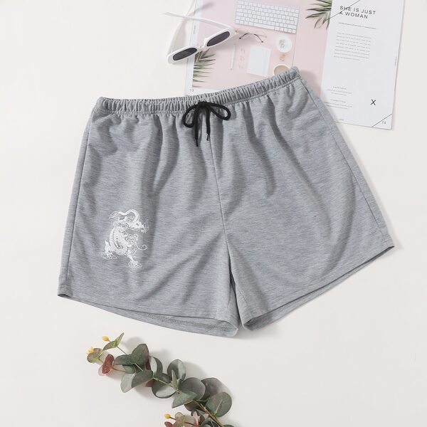 

Plus Chinese Dragon Drawstring Shorts, Grey