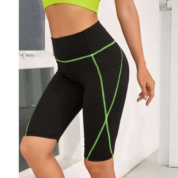 

Neon Trim Sports Biker Shorts, Black