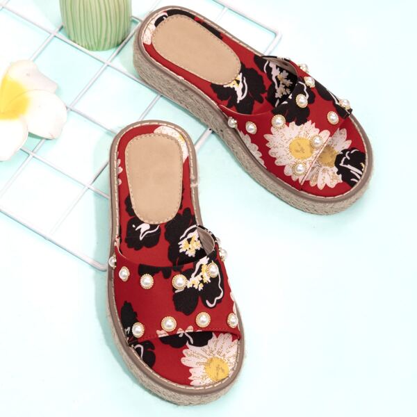 

Girls Faux Pearl Decor Slides, Red