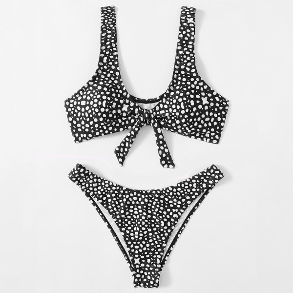

Dalmatian Pattern Knot Front Bikini Swimsuit, Black and white