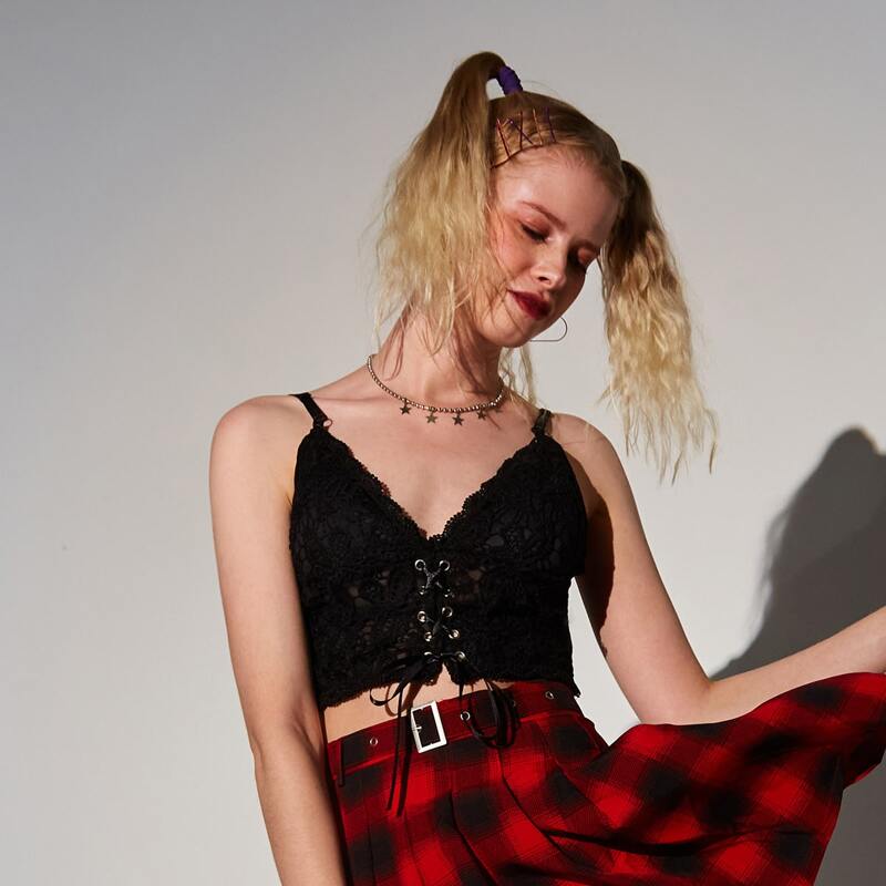 

Plaid Pleated Skirt, Red