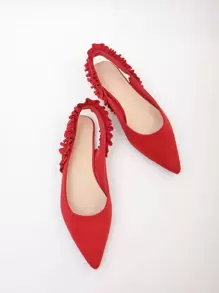 尖頭褶邊裝飾露跟平底鞋