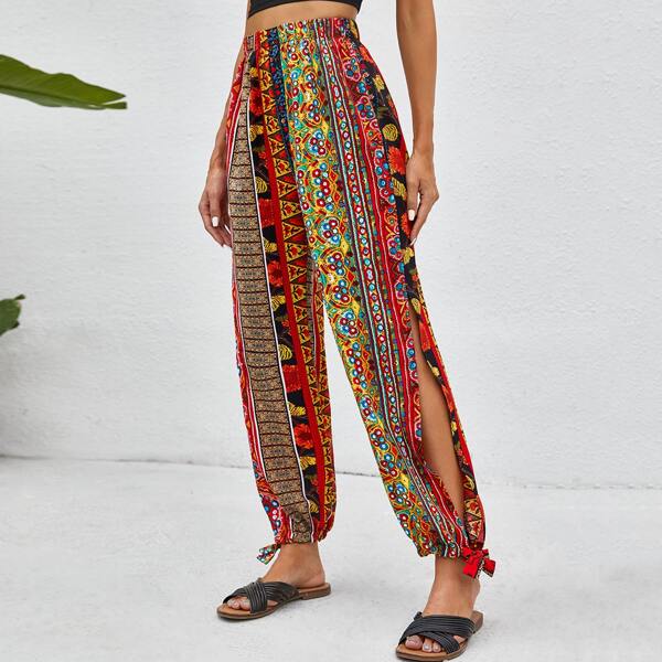 

Split Hem Geo Print Carrot Pants, Multicolor