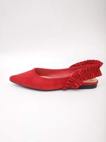 尖頭褶邊裝飾露跟平底鞋