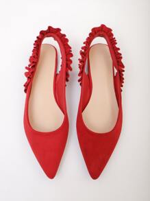 尖頭褶邊裝飾露跟平底鞋