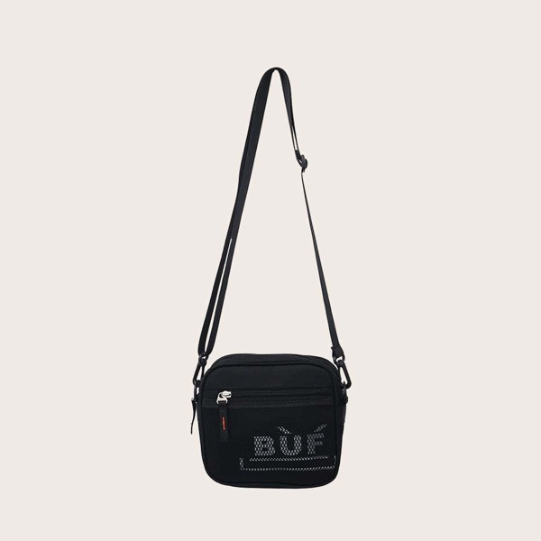 

Men Mesh Panel Crossbody Bag, Black
