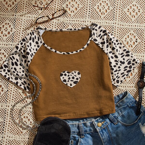 

Dalmatian & Heart Print Tee, Coffee brown