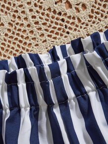 SHEIN Unity 短版繫帶上衣和條紋短褲 - 藍白色 - 查看 4