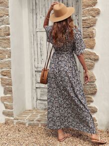 SHEIN Unity 小碎花開衩腰帶連衣裙