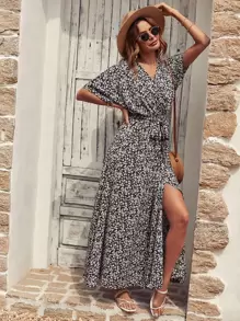 SHEIN Unity 小碎花開衩腰帶連衣裙