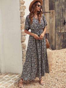 SHEIN Unity 小碎花開衩腰帶連衣裙