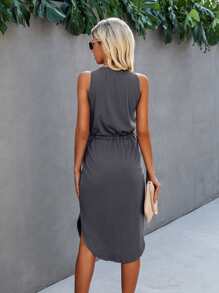 SHEIN Unity Đầm Nút màu trơn Giải trí - Màu xám đen - Xem 2
