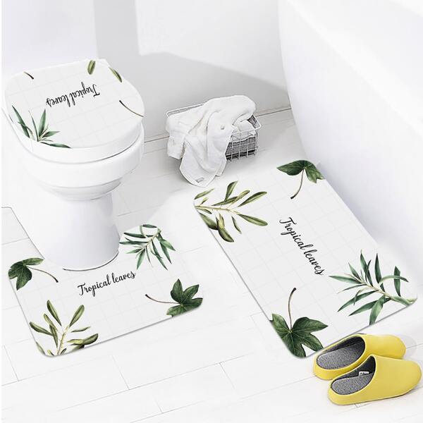 

1pc Leaf Print Non-slip Bath Mat, Multicolor
