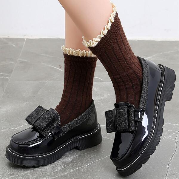 

Girls Bow Decor Loafers, Black
