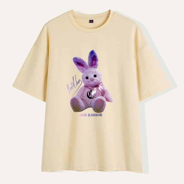 

Men Letter & Cartoon Graphic Tee, Apricot