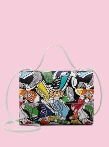 Shoe Graphic Twist Lock Satchel Bag - Multicolor - View 1