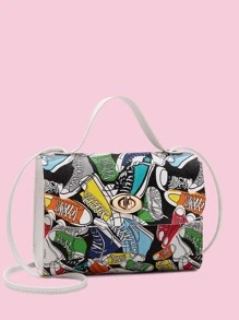Shoe Graphic Twist Lock Satchel Bag - Multicolor - View 2