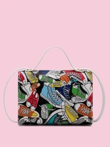 Shoe Graphic Twist Lock Satchel Bag - Multicolor - View 4