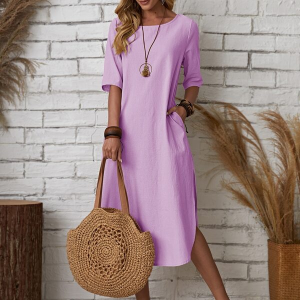 

Split Hem Solid Tunic Dress, Lilac purple