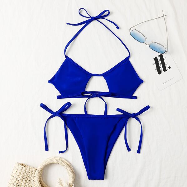 

Cut Out Halter Wireless Bikini Swimsuit, Blue